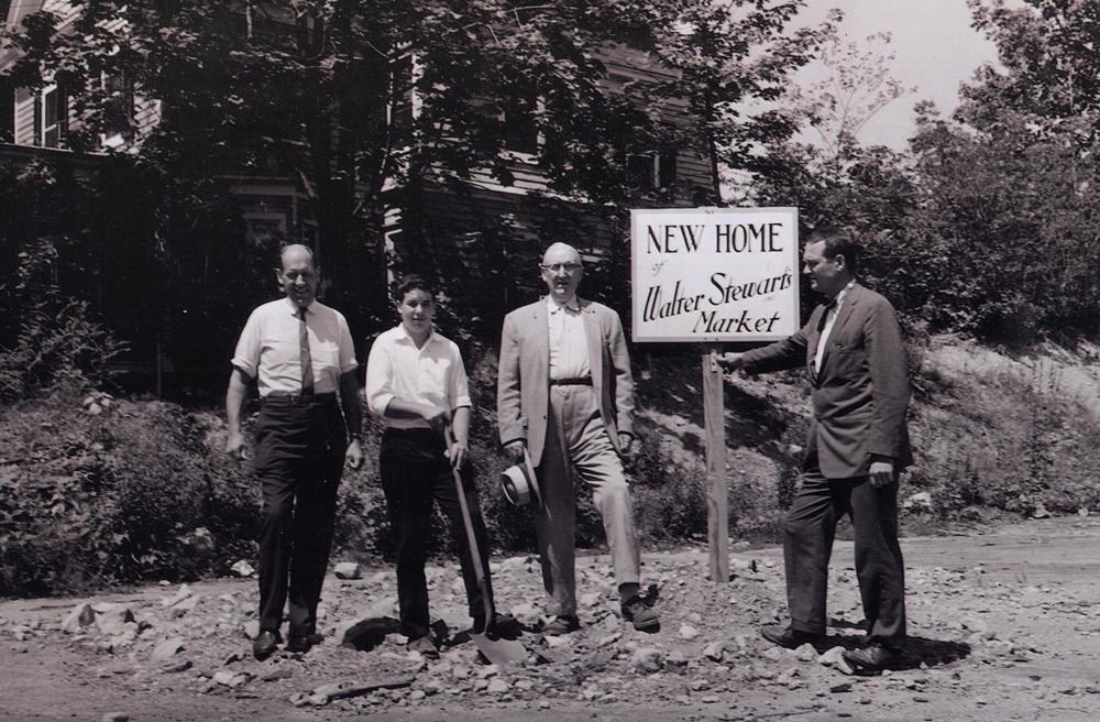 229 Elm Street, 1956, from left Walter A. Stewart Sr., Walter A. Stewart Jr., Walter Stewart, and architect Victor Christ-Janer