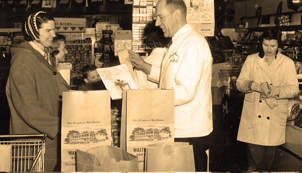 Walter A. Stewart Sr. at checkout, late 1950's